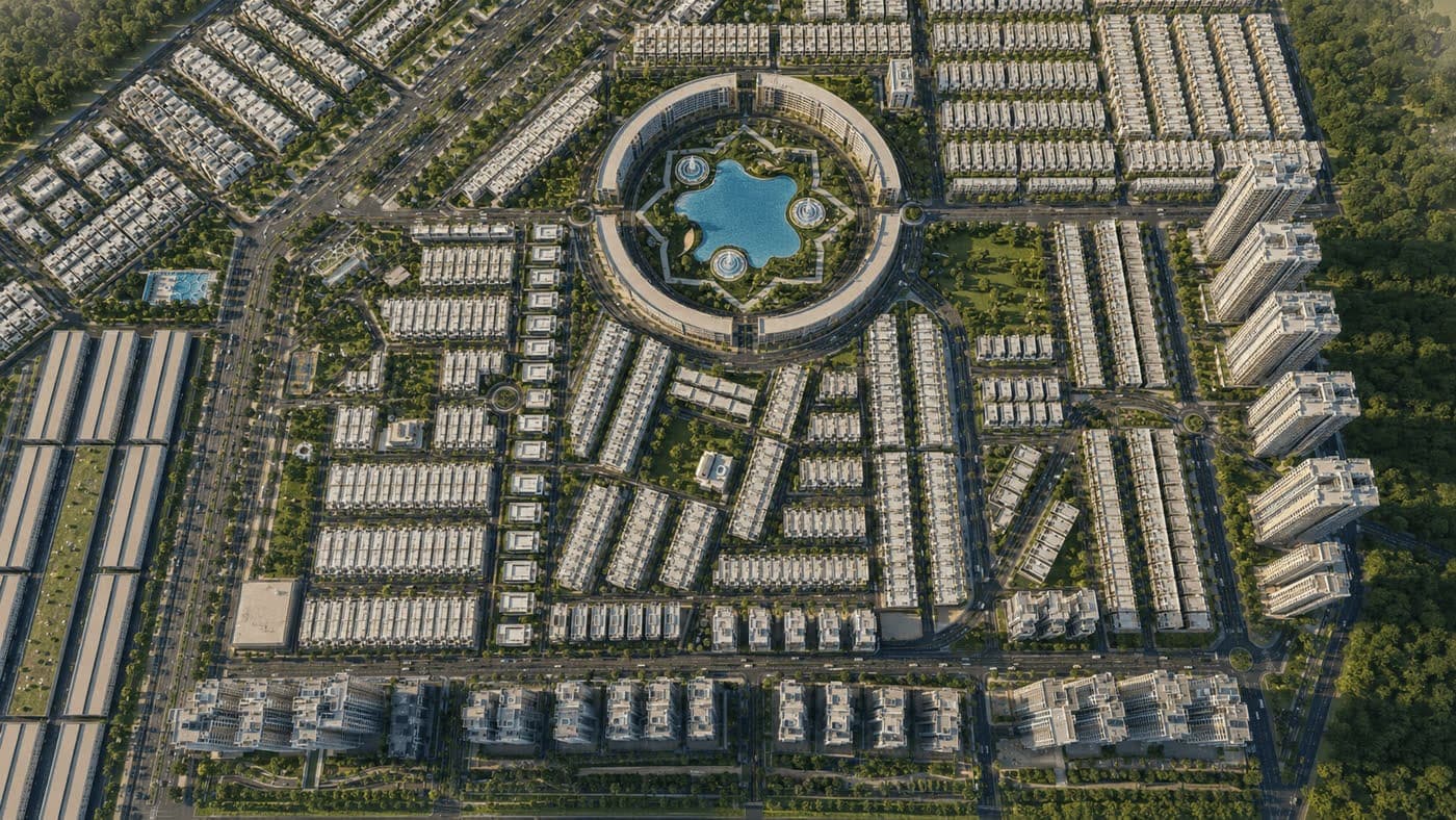 Aerial masterplan showing AAMIN BRANDS WORLD